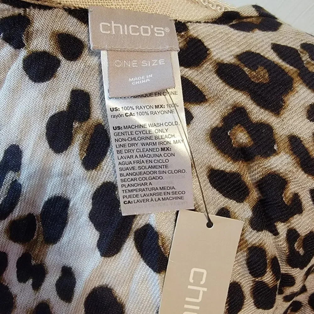 Chico’s Animal Print Leopard Fusion Ruana Wrap Kimono One Size NWT